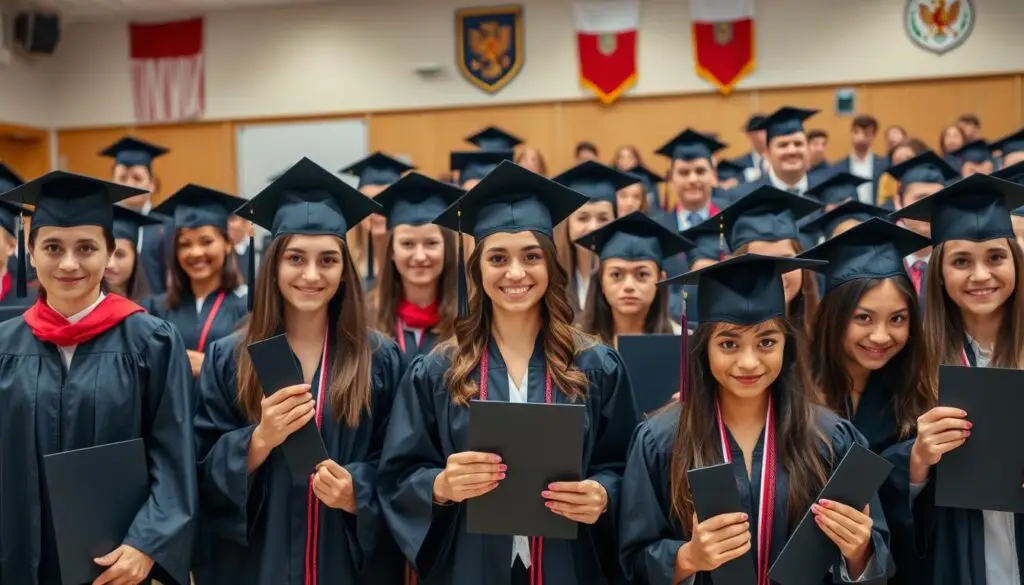Absolwenci liceum i technikum podczas uroczystości zakończenia szkoły - liceum czy technikum