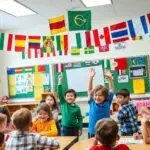 Dzieci uczestniczące w zabawach podczas dnia języków obcych