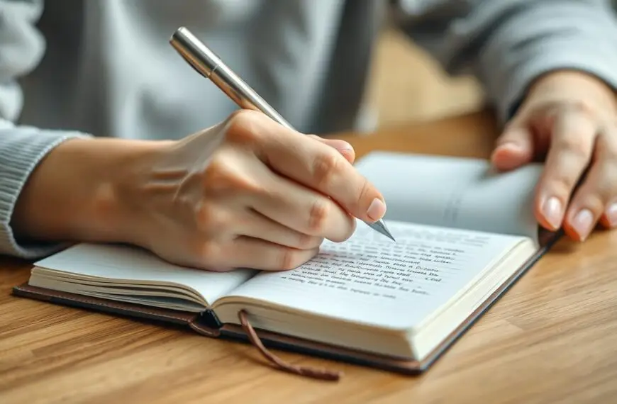 Osoba leworęczna pisząca w zeszycie, ukazująca charakterystyczny układ dłoni podczas pisania
