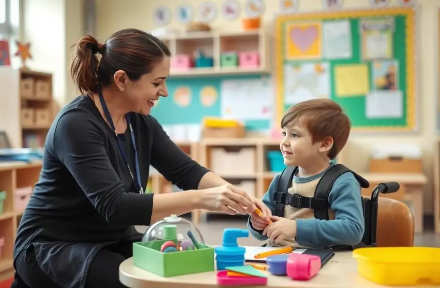 Pedagog rewalidacyjny pracujący z dzieckiem podczas zajęć terapeutycznych z wykorzystaniem pedagogiki rewalidacyjnej