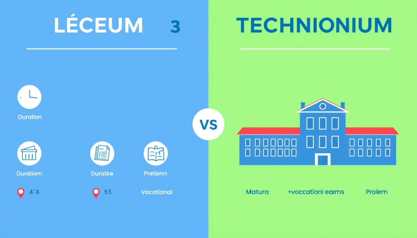 Porównanie liceum i technikum - infografika pokazująca podstawowe różnice między liceum a technikum